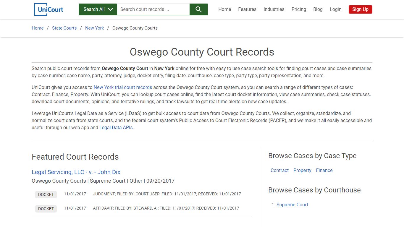 Oswego County Court Records | New York | UniCourt