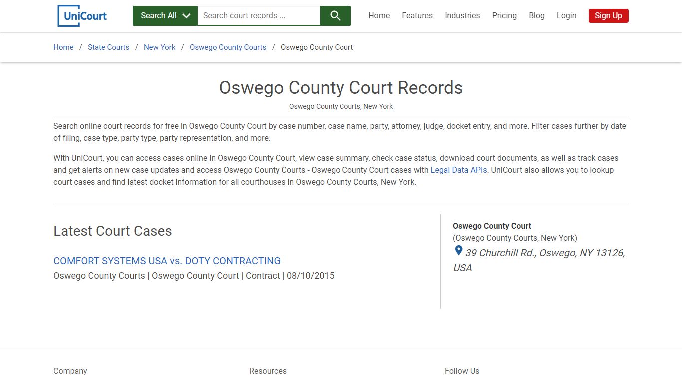 Oswego County Court Records | Oswego | UniCourt